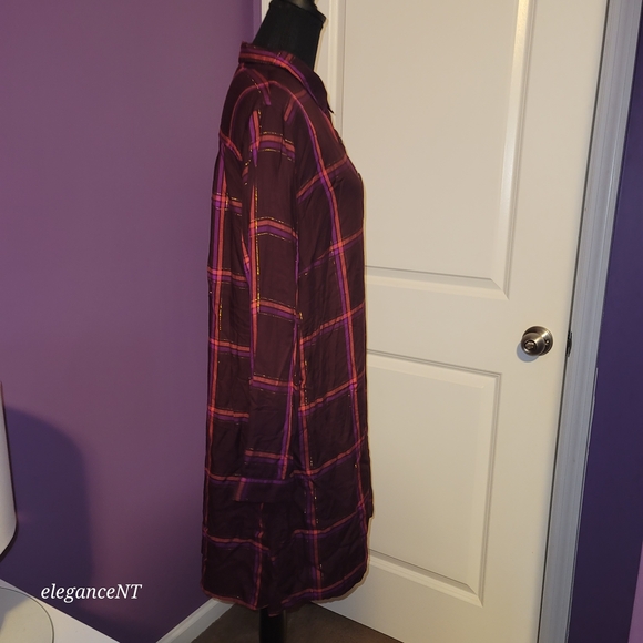 Old Navy Burgundy and Pink Plaid Oversized Shirt Dress - Picture 5 of 7
